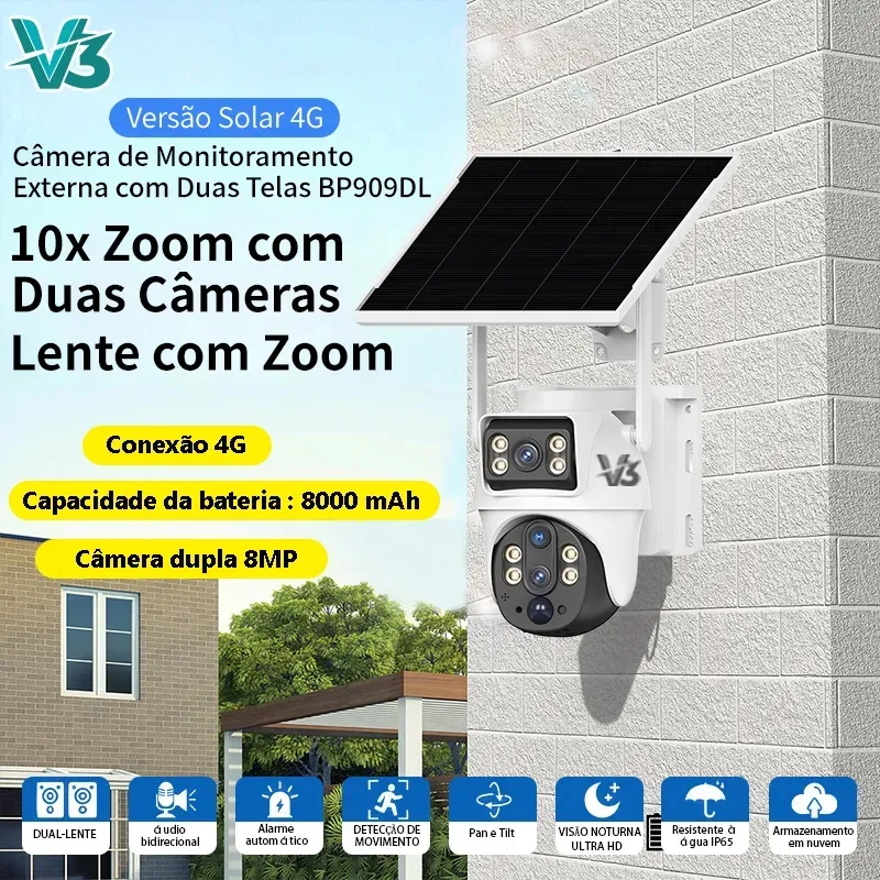 Câmera de Segurança Solar 4G 8MP com Zoom 10x e Visão Noturna Colorida