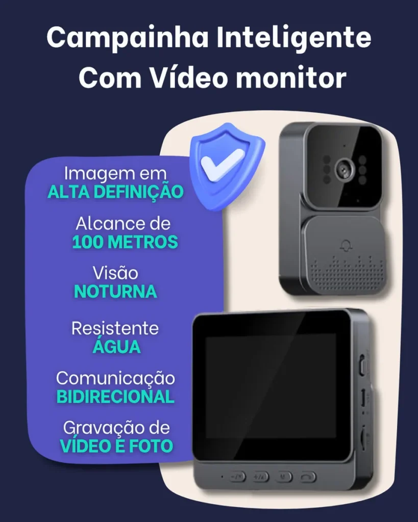 Vídeo Porteiro Sem Fio Interfone Bidirecional Wireless HD Cor Cinza-escuro