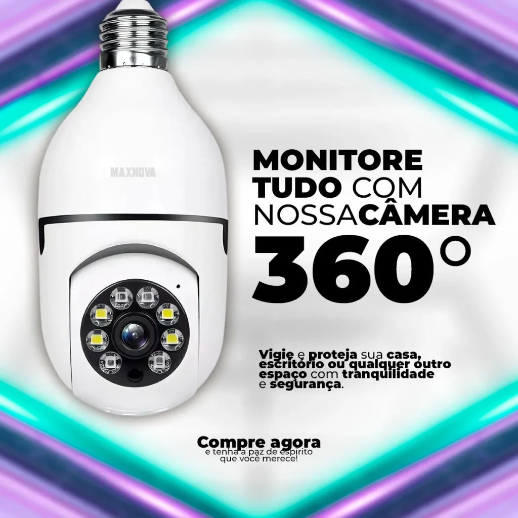 Câmera De Segurança Lâmpada Panorâmica Maxnova Wi-Fi 1080p