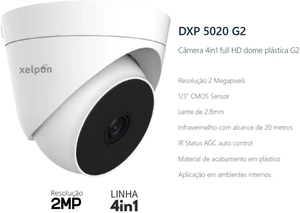 Câmera de Segurança CFTV Analógica 2MP Full HD Infravermelho Xelpon DXP5020 G2