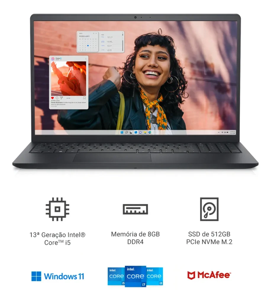 Notebook Dell Inspiron I15-I1300-A30P Intel Core i5 13ª Gen, 8GB RAM, 512GB SSD, 15.6” Full HD