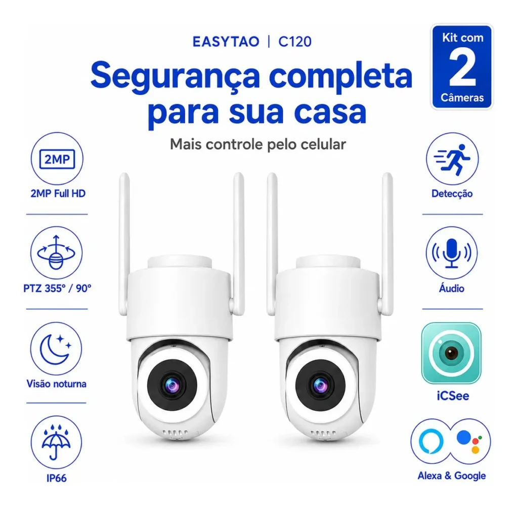 2 Câmera Segurança IP Wi-Fi iCSee Infravermelho Prova D’água