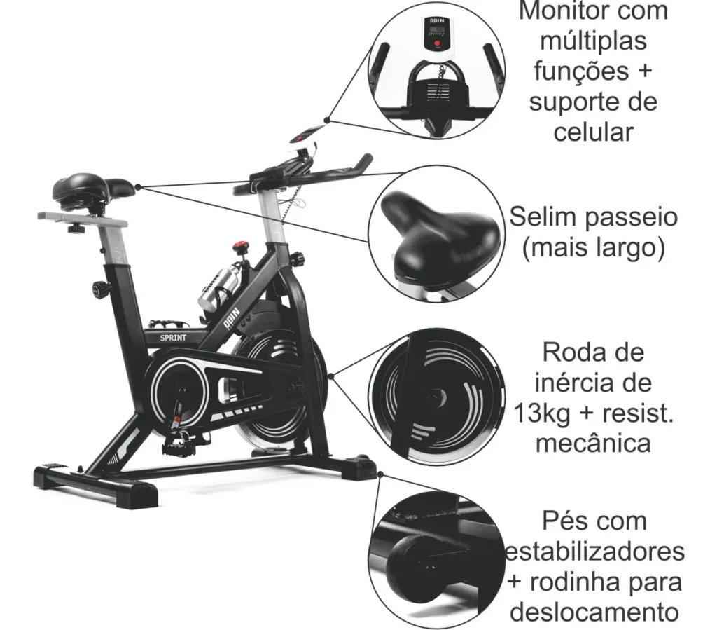 Bicicleta Ergométrica Spinning Mecânica Roda Inércia 13kg Sprint Odin Fit