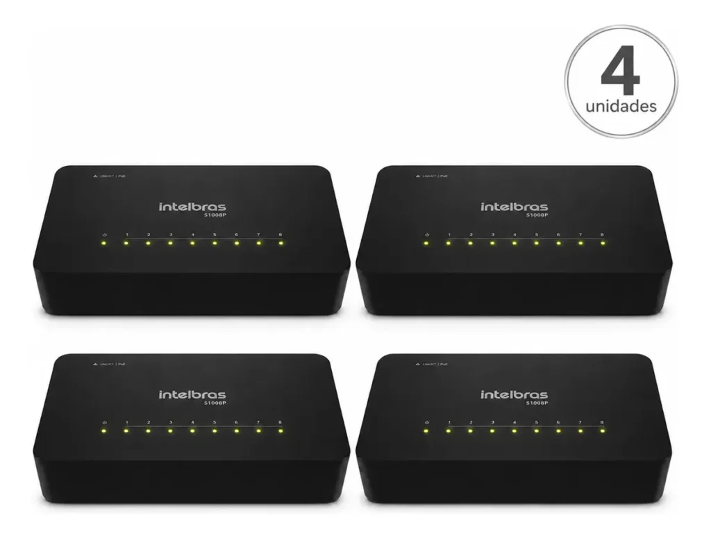 Kit 4 Switch Intelbras S1108F 8 Portas Não Gerenciável Fast 10/100