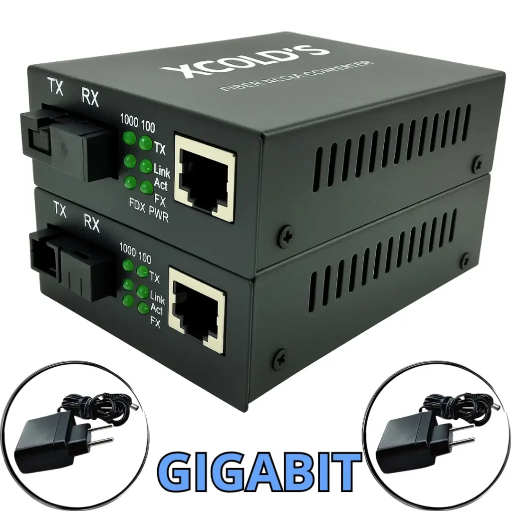 Kit 5 Pares Conversor RJ45 Mídia Fibra Óptica Gigabit XCOLD’S