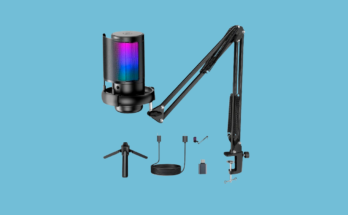 Microfone Condensador USB Cardioide RGB para Gravação e Jogos Preto