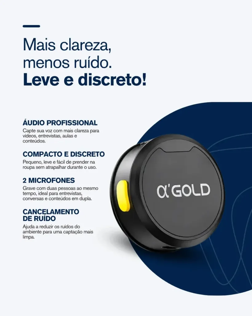 Microfone Lapela A’Gold MCF-38D Sem Fio para iPhone e Android com 2 Microfones