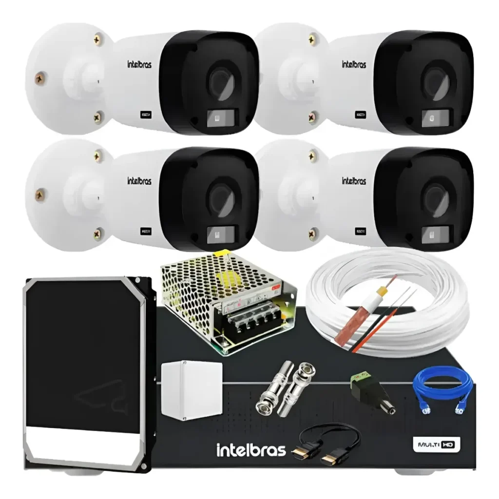 Kit Intelbras 4 Câmeras de Segurança Residencial com DVR 4 Canais e HD
